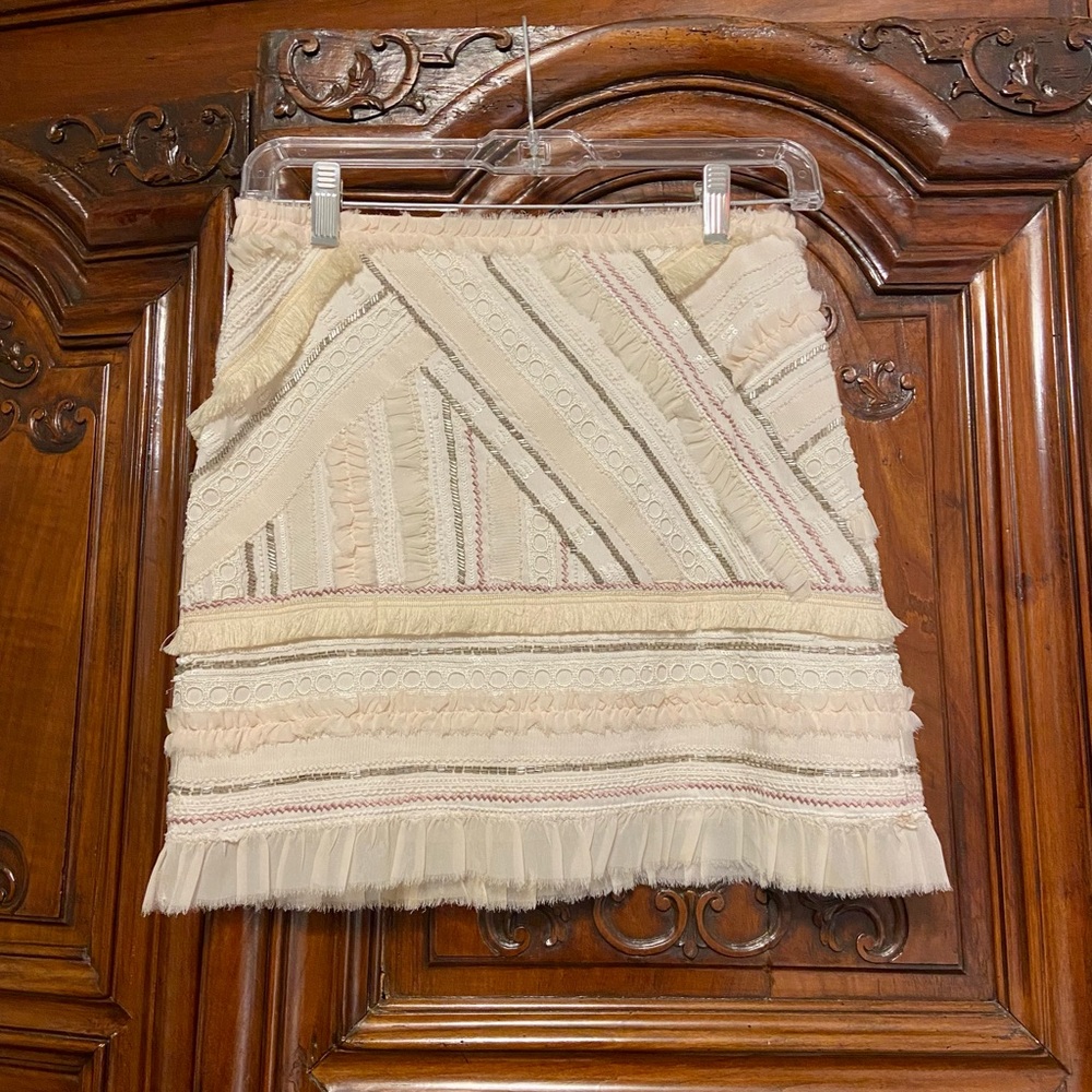 Club Monico embroidered beaded ivory blush skirt. Size OO